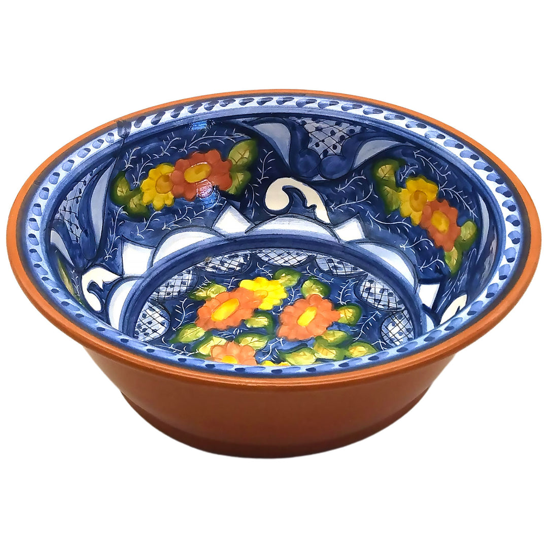 Handmade Hand Painted Portuguese Pottery Serving Bowl Floral