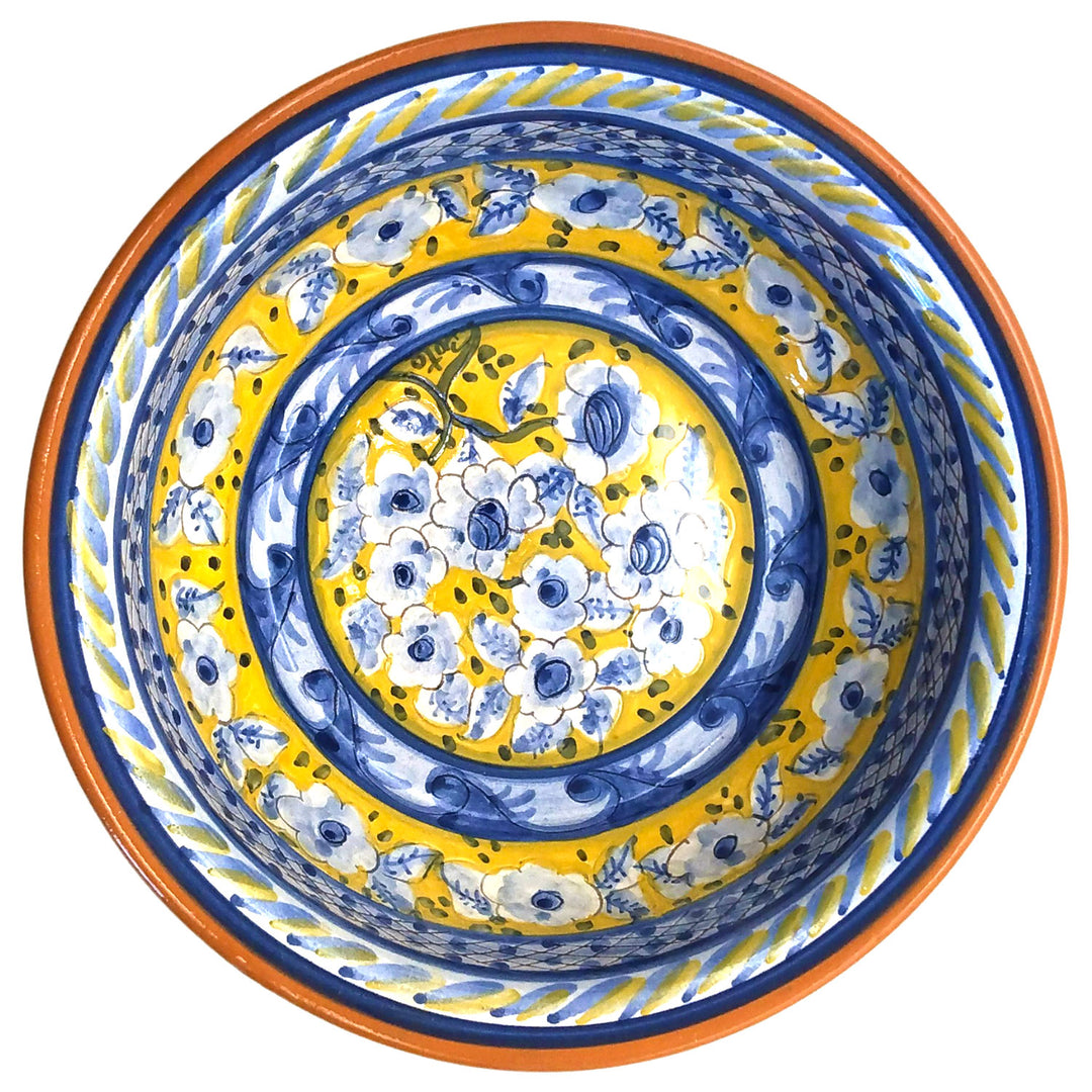 Handmade Hand Painted Portuguese Pottery Serving Bowl Yellow
