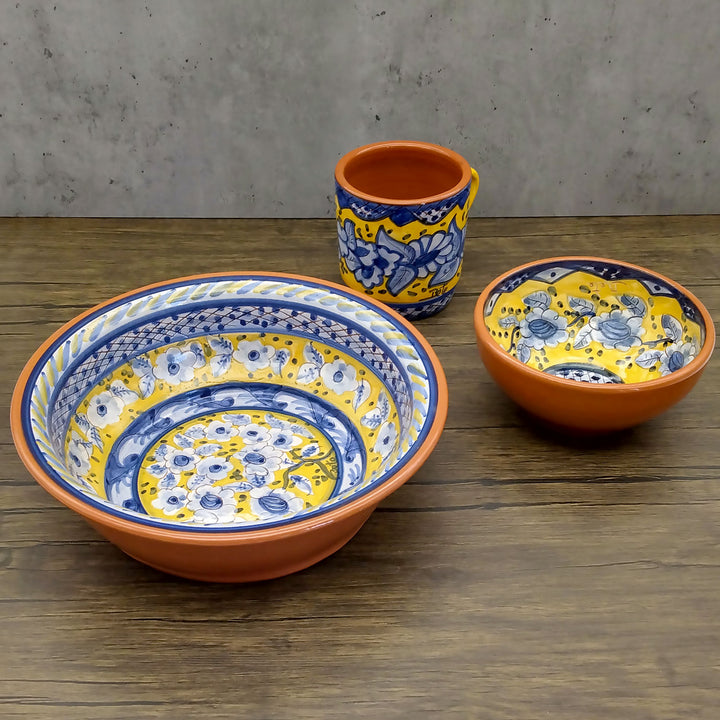 Handmade Hand Painted Portuguese Pottery Serving Bowl Yellow