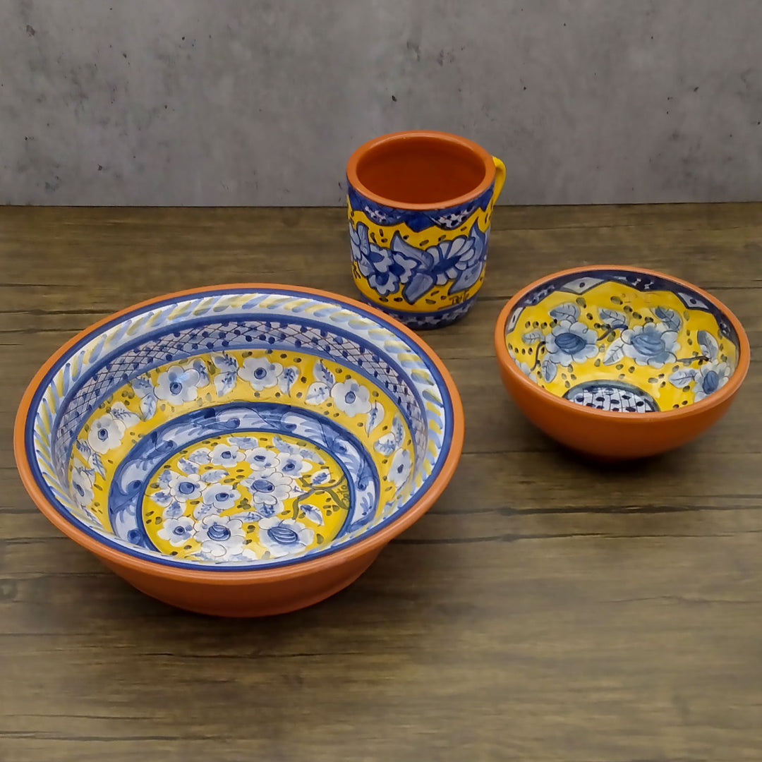 Handmade Hand Painted Portuguese Pottery Serving Bowl Yellow