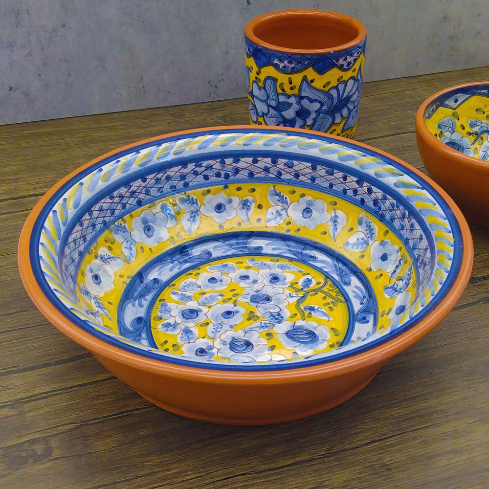 Handmade Hand Painted Portuguese Pottery Serving Bowl Yellow
