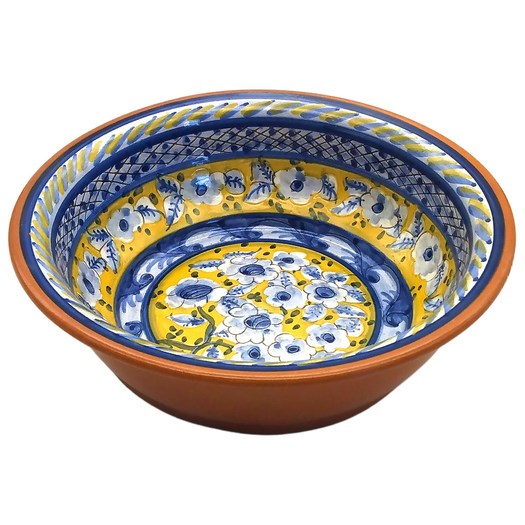 Handmade Hand Painted Portuguese Pottery Serving Bowl Yellow