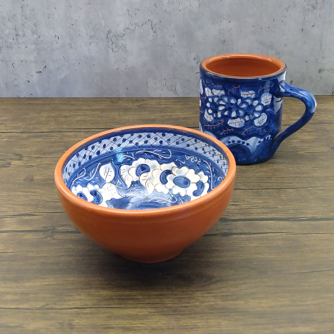 Handmade Hand Painted Portuguese Pottery Soup Bowls Blue – Set of 2
