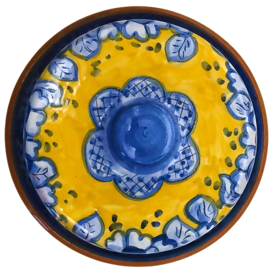 Handmade Hand Painted Portuguese Pottery Yellow Butter Dish with Lid