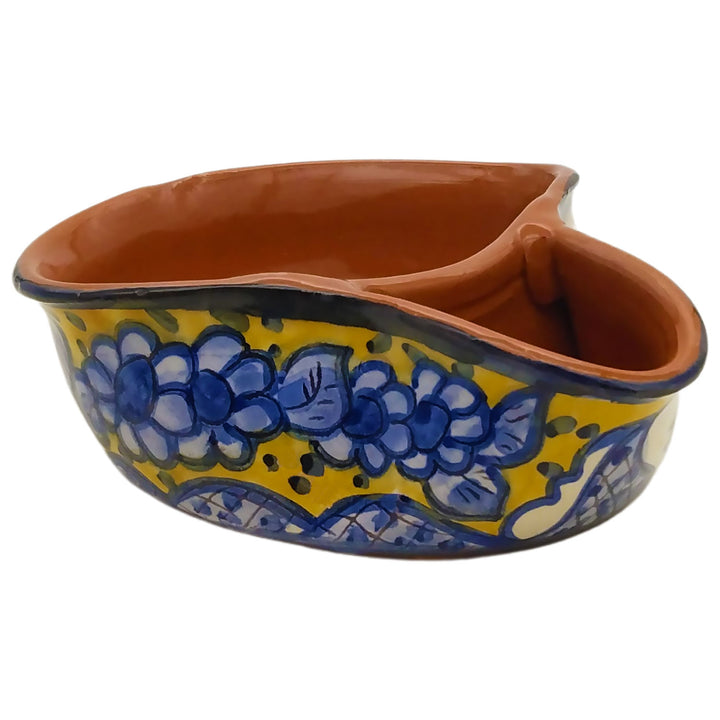Handmade Hand Painted Portuguese Pottery Yellow Olive Dish with Pit Holder