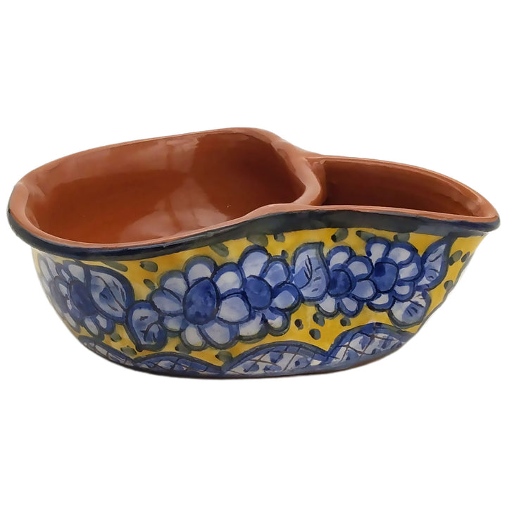 Handmade Hand Painted Portuguese Pottery Yellow Olive Dish with Pit Holder