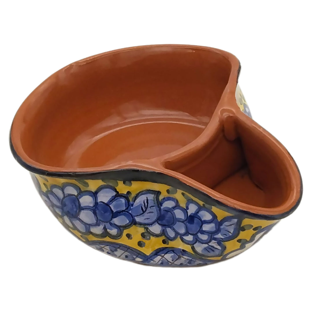 Handmade Hand Painted Portuguese Pottery Yellow Olive Dish with Pit Holder