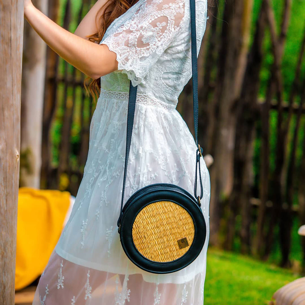 Handmade Wicker Round Straw Basket Crossbody Bag for Women