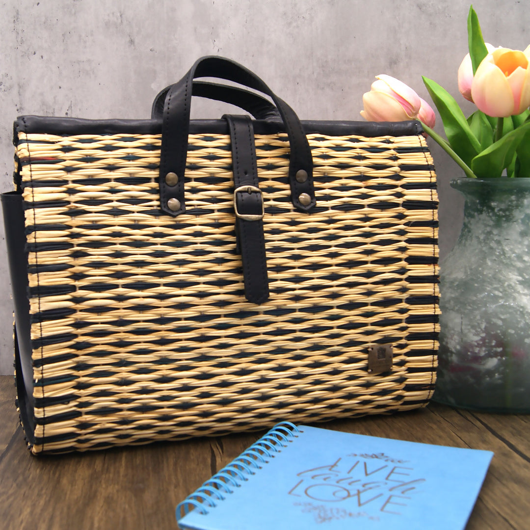 Handmade Wicker Straw Basket Laptop Backpack for Women Made in Portugal