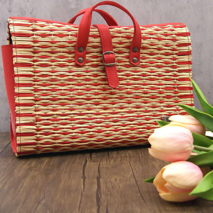 Handmade Wicker Straw Basket Laptop Backpack for Women Made in Portugal