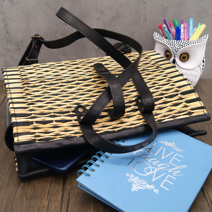 Handmade Wicker Straw Basket Laptop Backpack for Women Made in Portugal