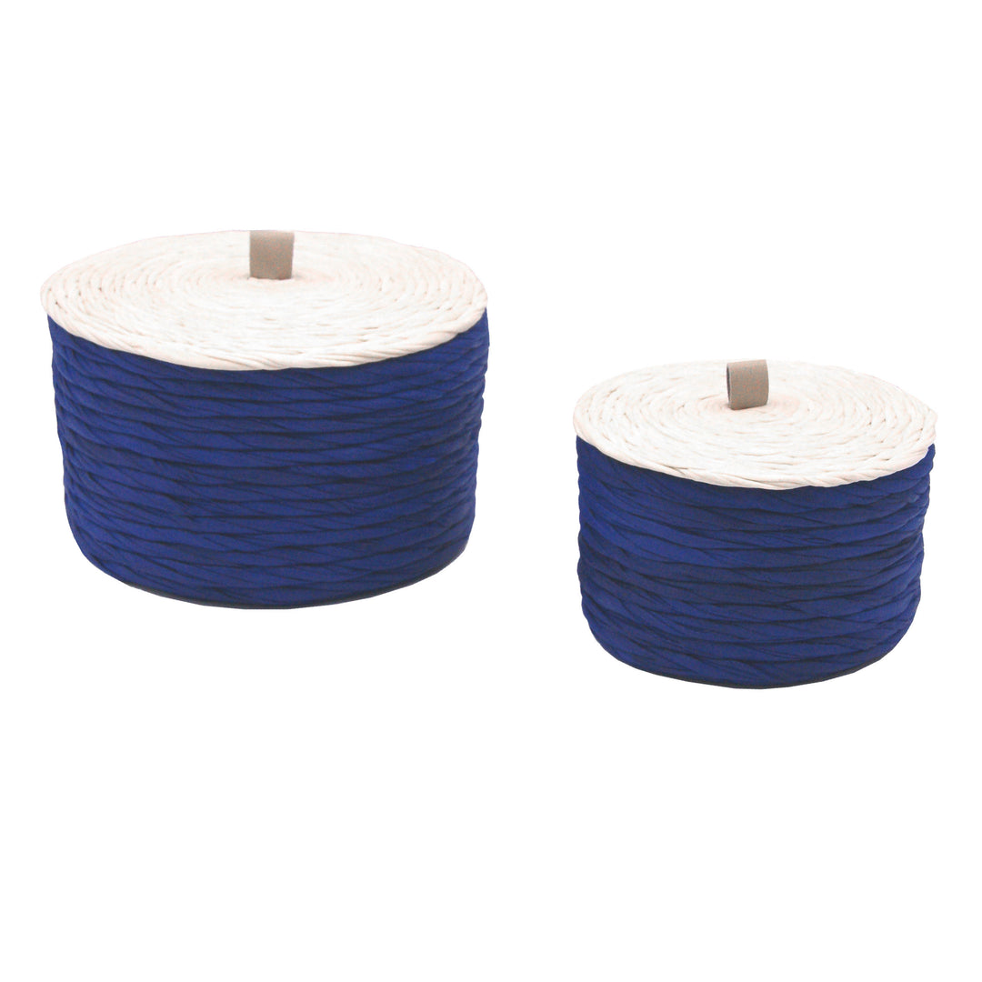 Handmade from textile waste navy blue decorative boxes with lid.