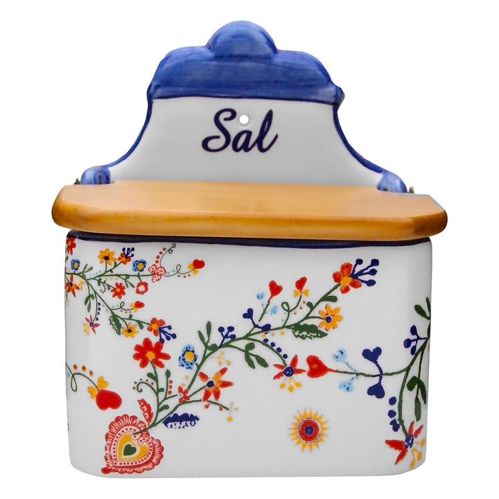 Portuguese Pottery Alcobaça Ceramic Salt Cellar with Lid