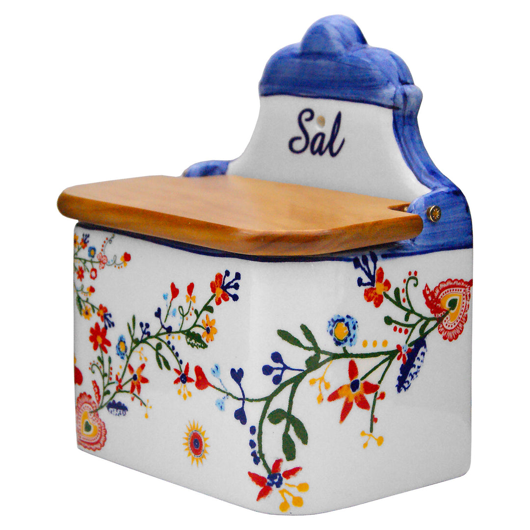 Portuguese Pottery Alcobaça Ceramic Salt Cellar with Lid