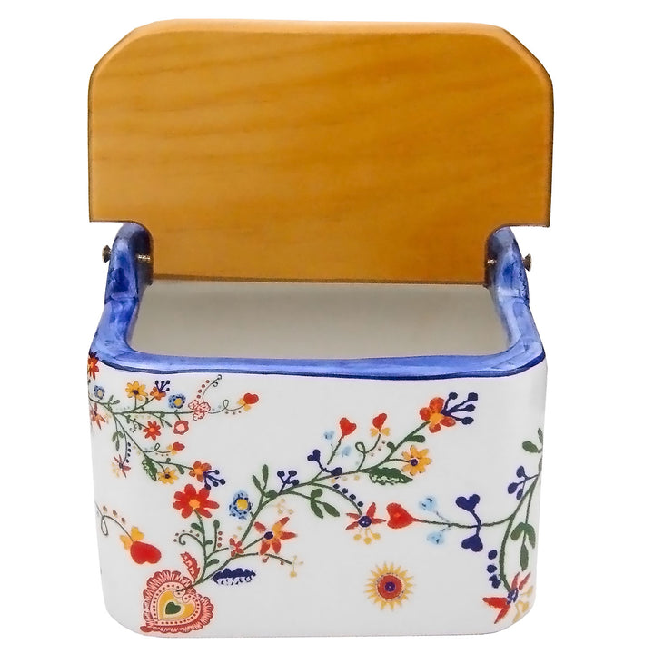 Portuguese Pottery Alcobaça Ceramic Salt Cellar with Lid