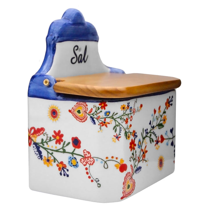 Portuguese Pottery Alcobaça Ceramic Salt Cellar with Lid