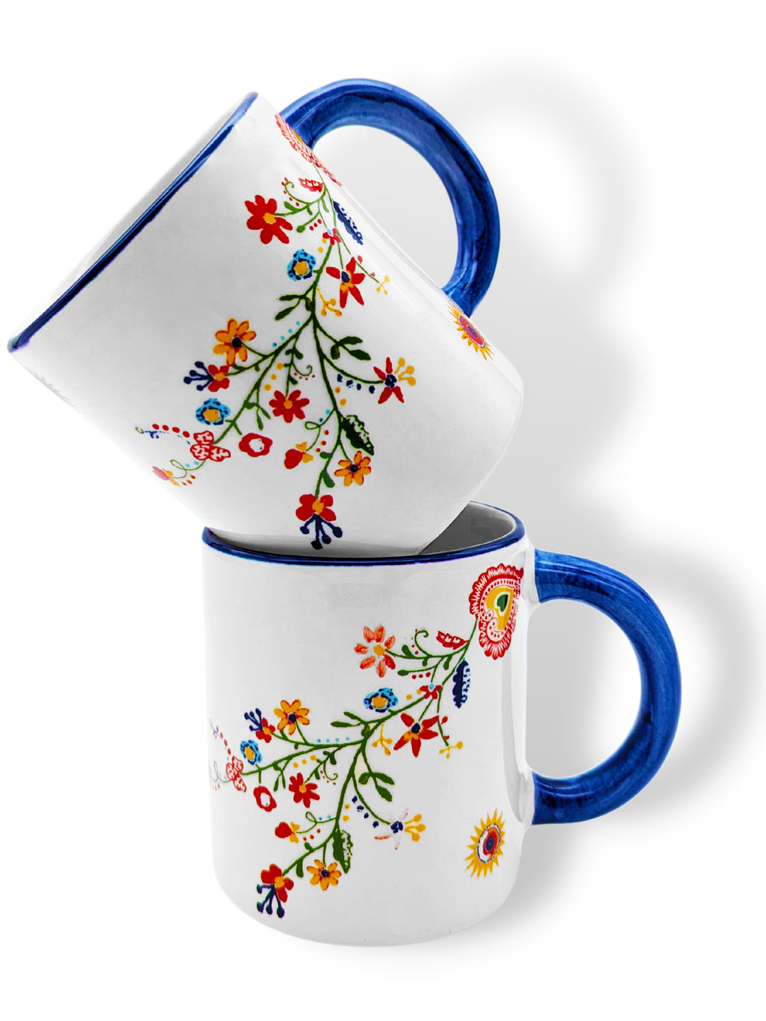 Portuguese Pottery Alcobaça Ceramic Coffee Mug Floral - Set of 2