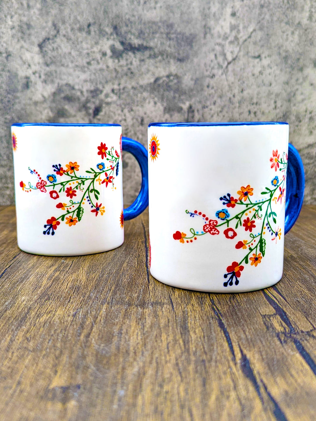 Portuguese Pottery Alcobaça Ceramic Coffee Mug Floral - Set of 2