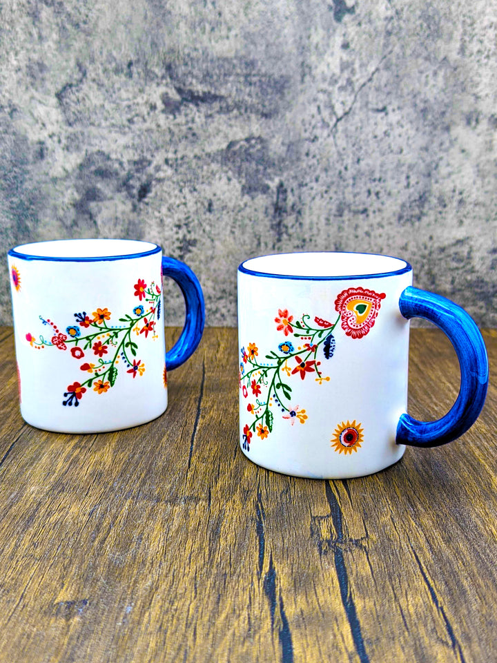Portuguese Pottery Alcobaça Ceramic Coffee Mug Floral - Set of 2