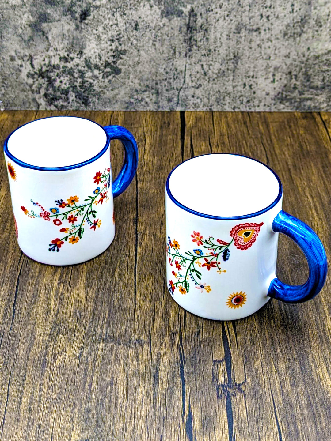 Portuguese Pottery Alcobaça Ceramic Coffee Mug Floral - Set of 2