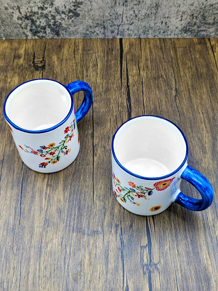 Portuguese Pottery Alcobaça Ceramic Coffee Mug Floral - Set of 2
