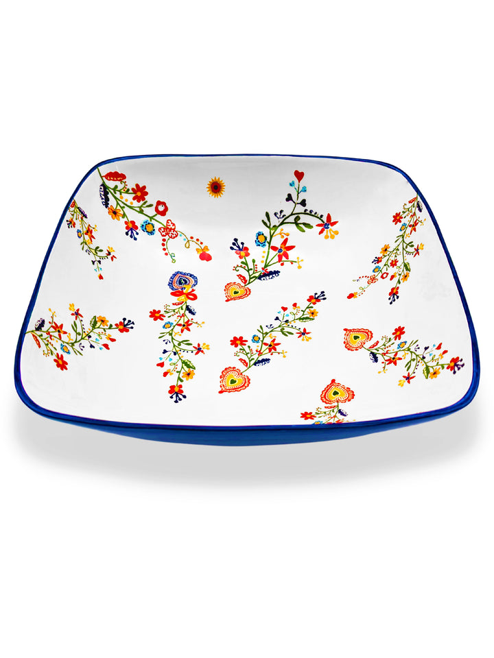 Portuguese Pottery Alcobaça Ceramic Decorative Salad Serving Bowl Floral