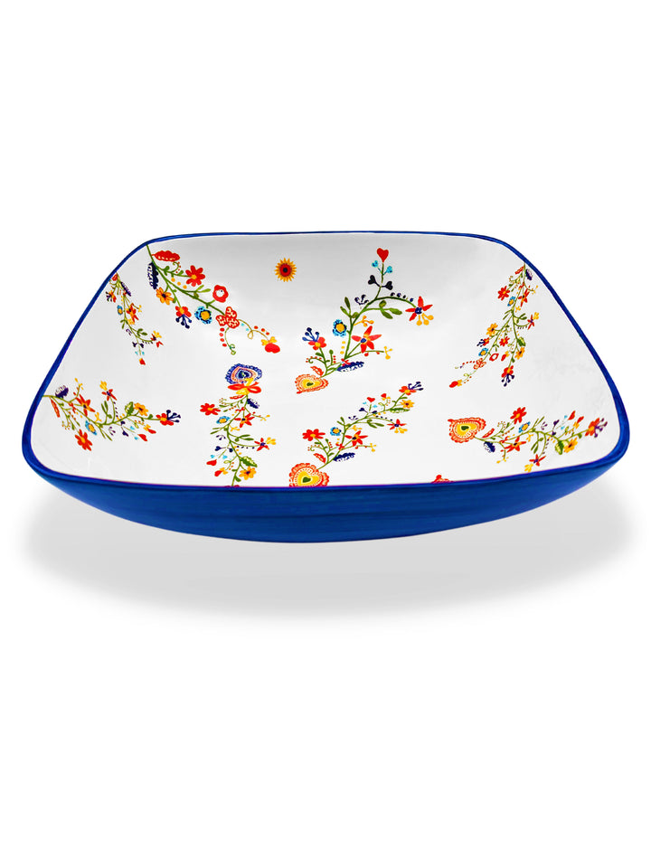 Portuguese Pottery Alcobaça Ceramic Decorative Salad Serving Bowl Floral