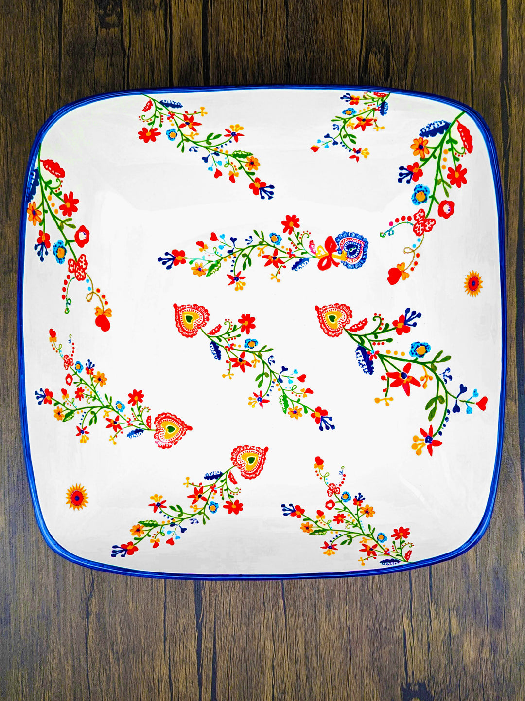 Portuguese Pottery Alcobaça Ceramic Decorative Salad Serving Bowl Floral
