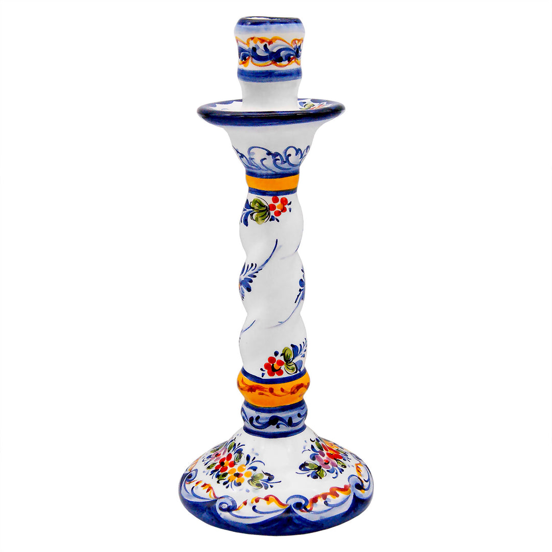 Portuguese Pottery Alcobaça Ceramic Hand Painted Ceramic Candle Holder – Set of 2