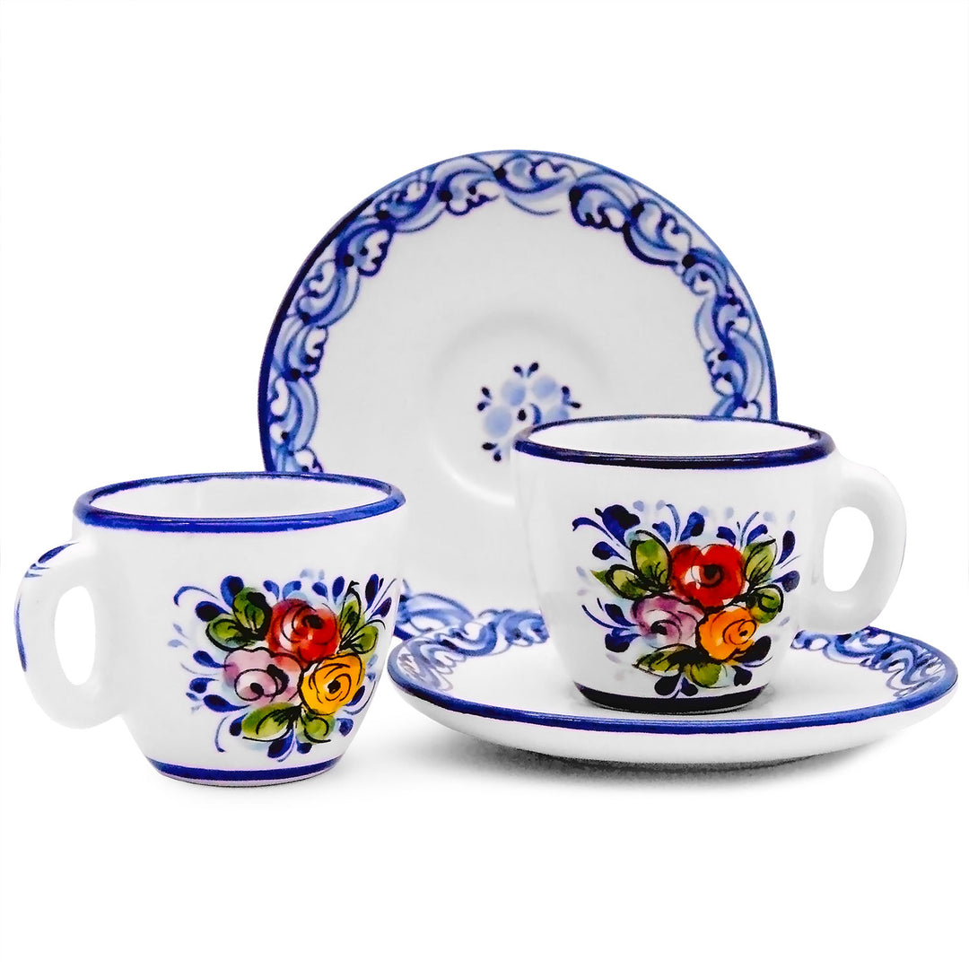 Portuguese Pottery Alcobaça Ceramic Hand Painted Coffee Espresso Cup – Set of 2