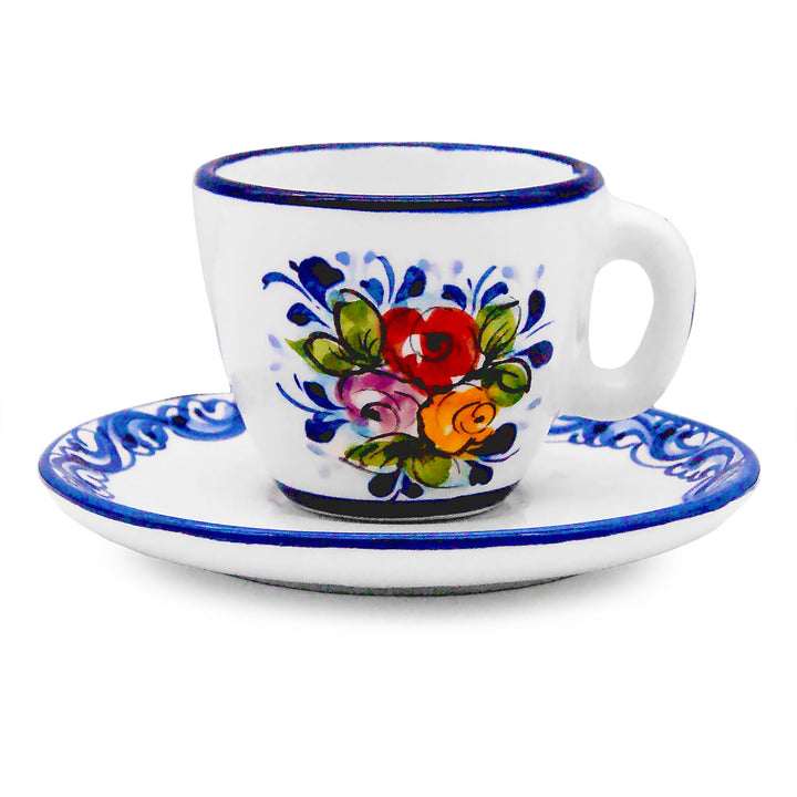 Portuguese Pottery Alcobaça Ceramic Hand Painted Coffee Espresso Cup – Set of 2