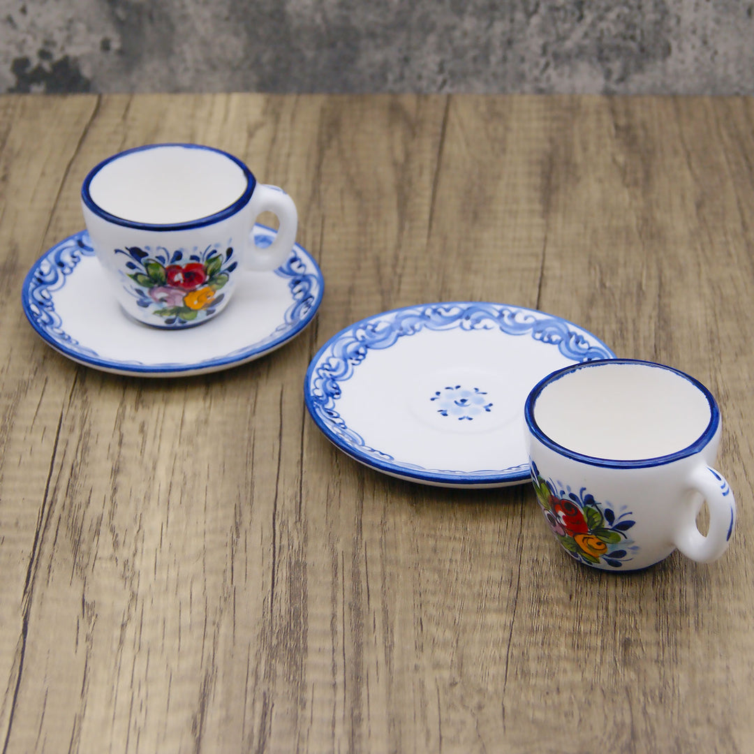 Portuguese Pottery Alcobaça Ceramic Hand Painted Coffee Espresso Cup – Set of 2