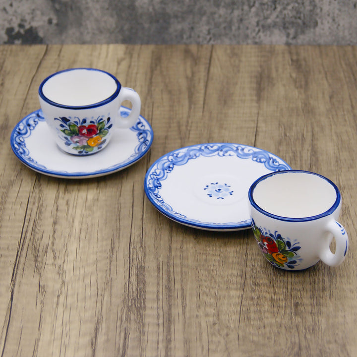 Portuguese Pottery Alcobaça Ceramic Hand Painted Coffee Espresso Cup – Set of 2