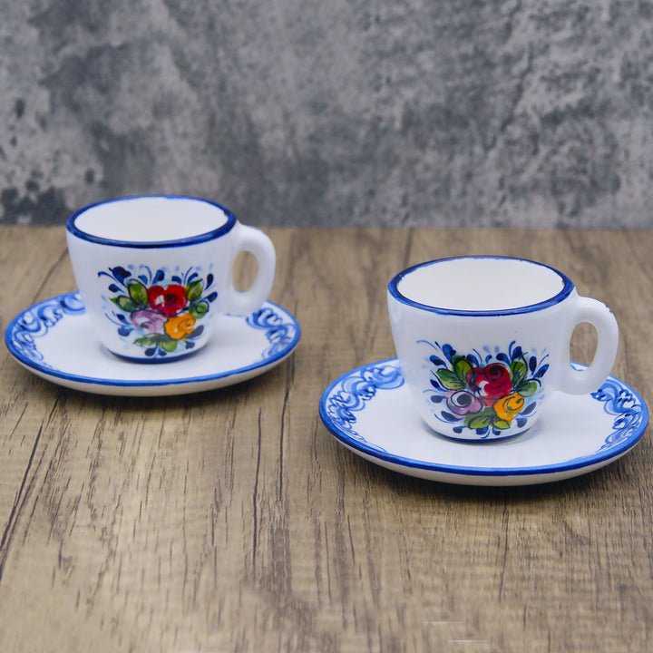 Portuguese Pottery Alcobaça Ceramic Hand Painted Coffee Espresso Cup – Set of 2