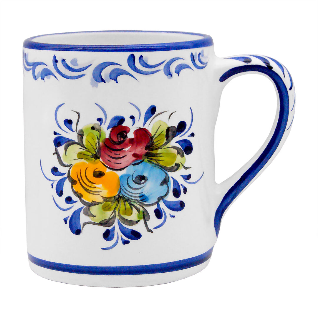 Portuguese Pottery Alcobaça Ceramic Hand Painted Coffee Mug with Tray