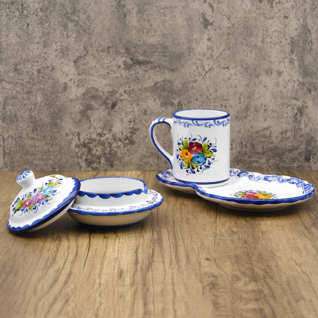 Portuguese Pottery Alcobaça Ceramic Hand Painted Coffee Mug with Tray