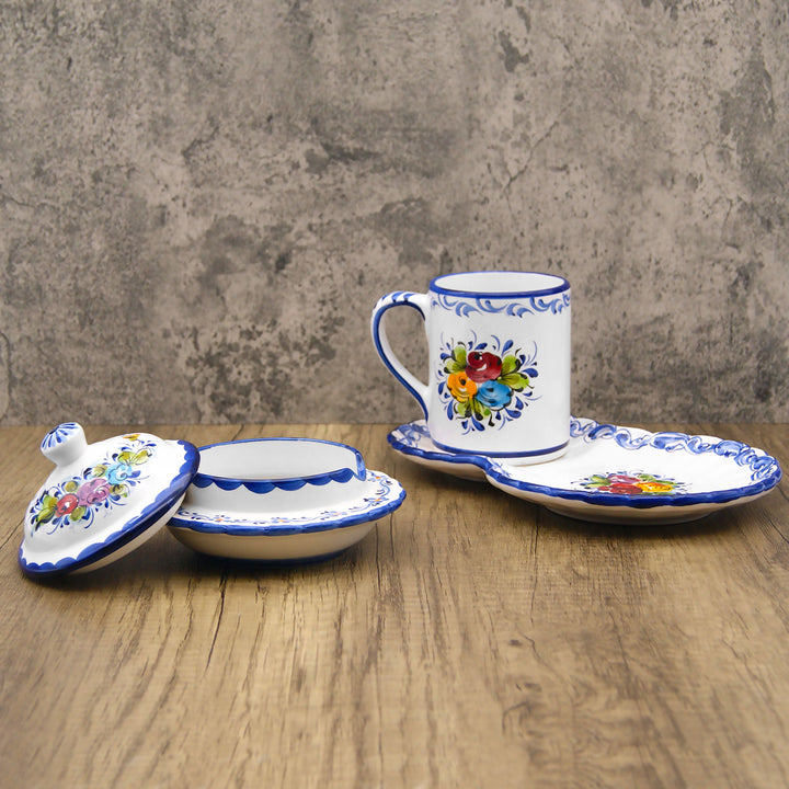 Portuguese Pottery Alcobaça Ceramic Hand Painted Coffee Mug with Tray