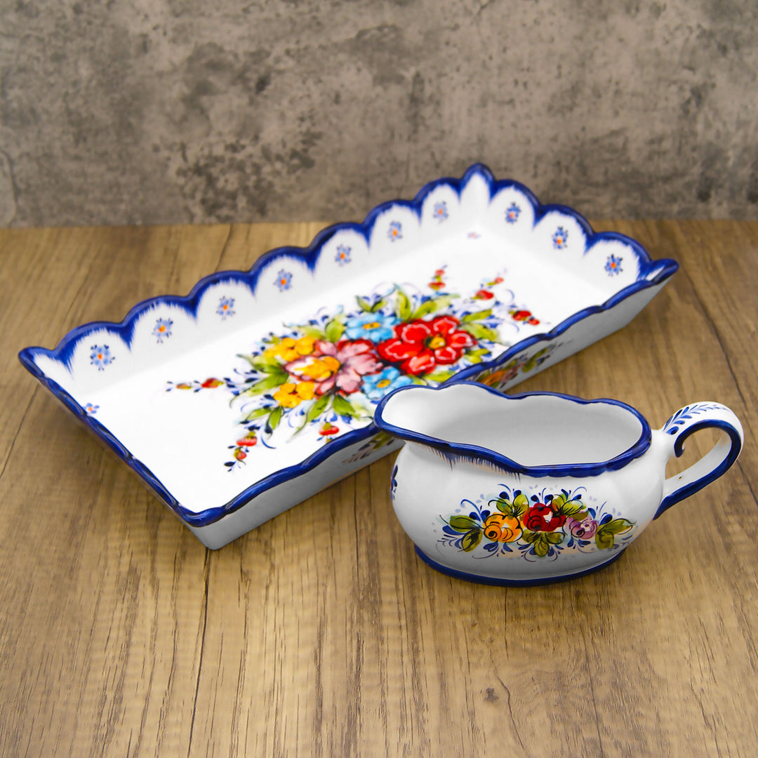 Portuguese Pottery Alcobaça Ceramic Hand Painted Gravy Boat 16 oz