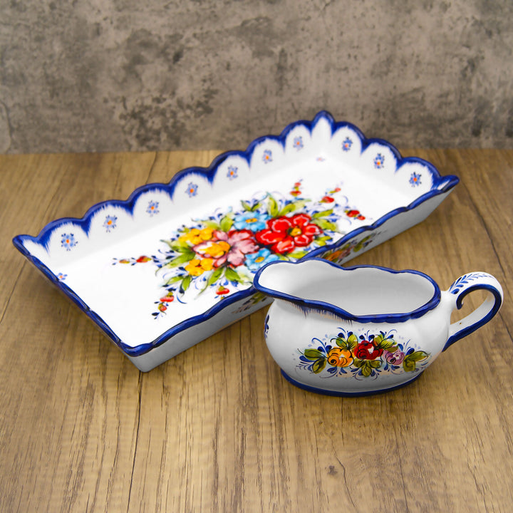 Portuguese Pottery Alcobaça Ceramic Hand Painted Gravy Boat 16 oz