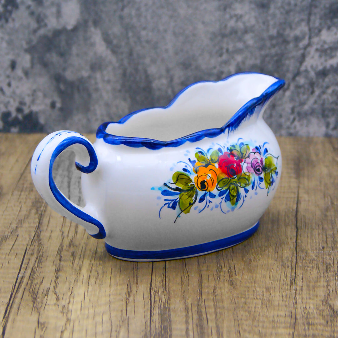 Portuguese Pottery Alcobaça Ceramic Hand Painted Gravy Boat 16 oz