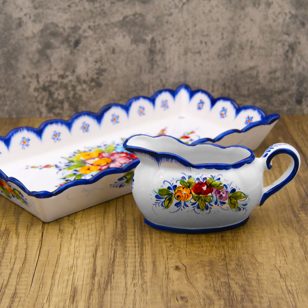 Portuguese Pottery Alcobaça Ceramic Hand Painted Gravy Boat 16 oz