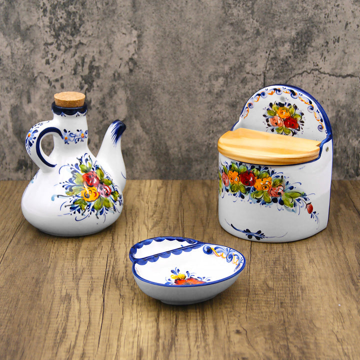 Portuguese Pottery Alcobaça Ceramic Hand Painted Olive Oil Cruet Bottle Dispenser