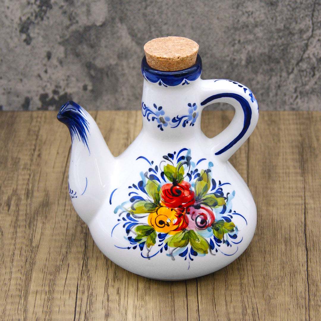 Portuguese Pottery Alcobaça Ceramic Hand Painted Olive Oil Cruet Bottle Dispenser