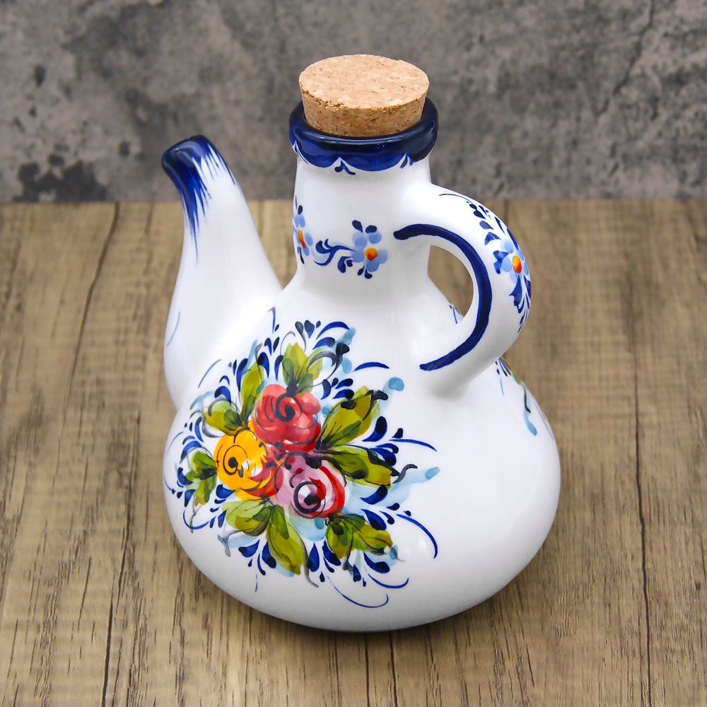 Portuguese Pottery Alcobaça Ceramic Hand Painted Olive Oil Cruet Bottle Dispenser