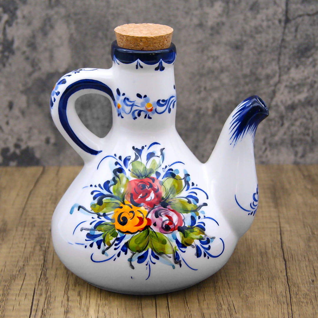 Portuguese Pottery Alcobaça Ceramic Hand Painted Olive Oil Cruet Bottle Dispenser