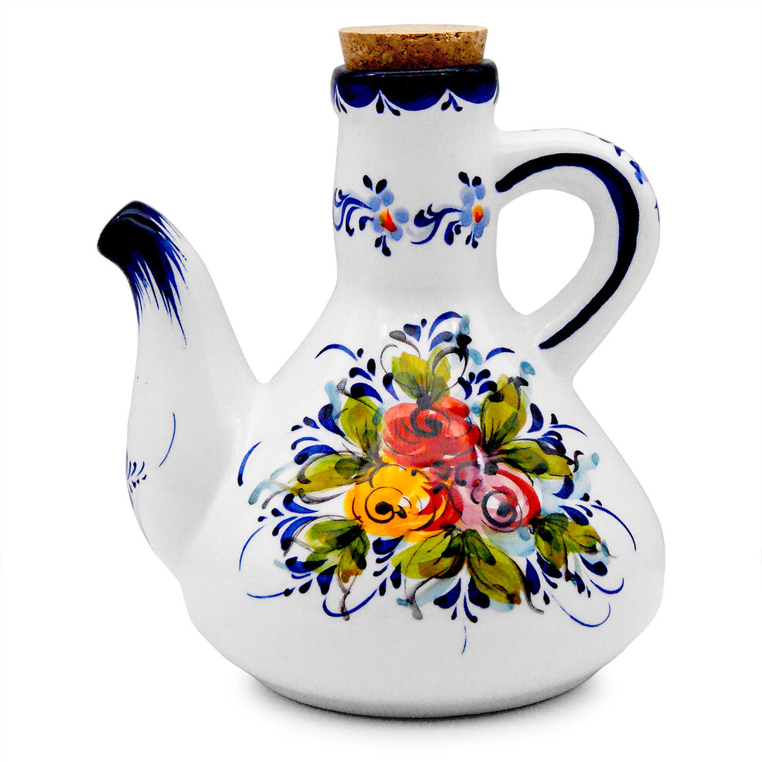 Portuguese Pottery Alcobaça Ceramic Hand Painted Olive Oil Cruet Bottle Dispenser