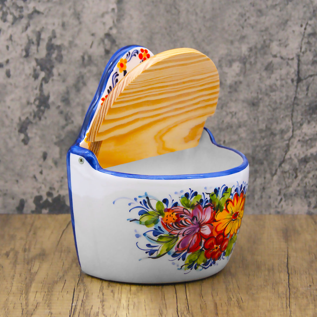 Portuguese Pottery Alcobaça Ceramic Hand Painted Salt Cellar with Lid