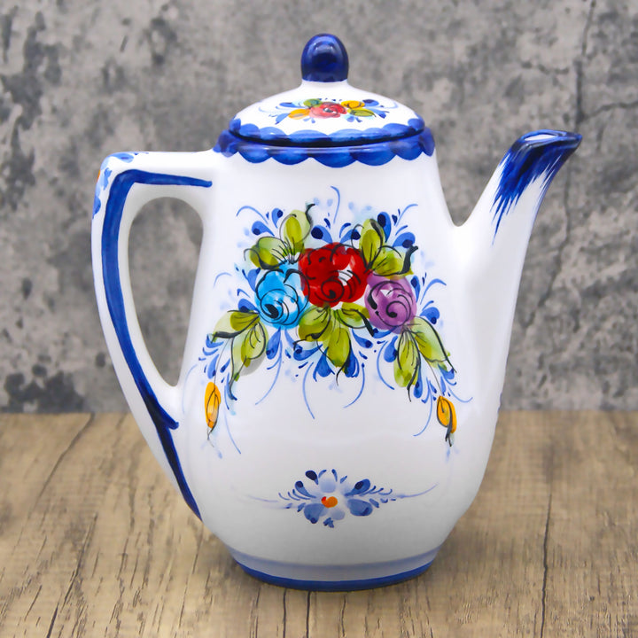 Portuguese Pottery Alcobaça Ceramic Hand Painted Serving Coffee Pot