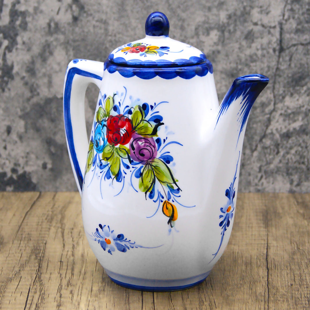 Portuguese Pottery Alcobaça Ceramic Hand Painted Serving Coffee Pot