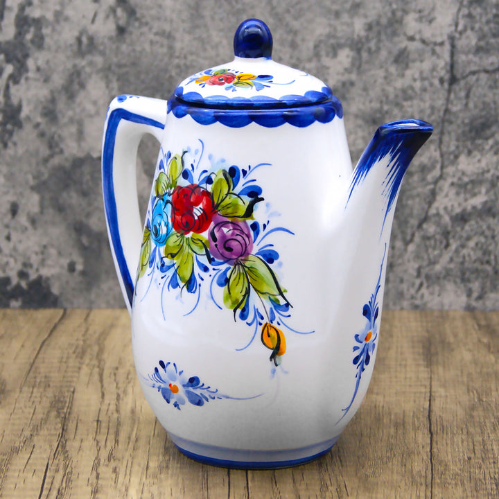 Portuguese Pottery Alcobaça Ceramic Hand Painted Serving Coffee Pot